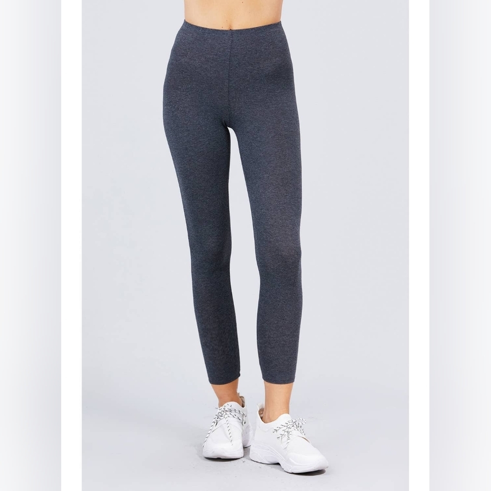 Heather Charcoal High Waist Cotton Blend Spandex Leggings Semi Sheer